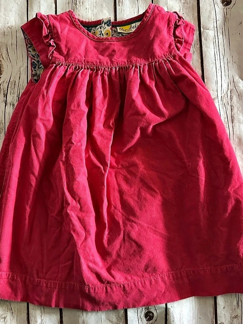 Mini Boden pink corduroy dress with floral lining, size 3-4Y vguc